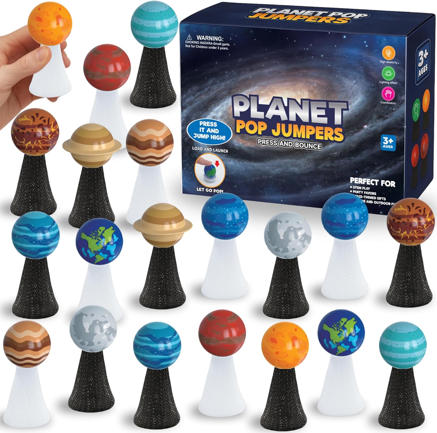 Kids Toys Jumping Poppers - 20 Pack Light-Up Solar System Popper