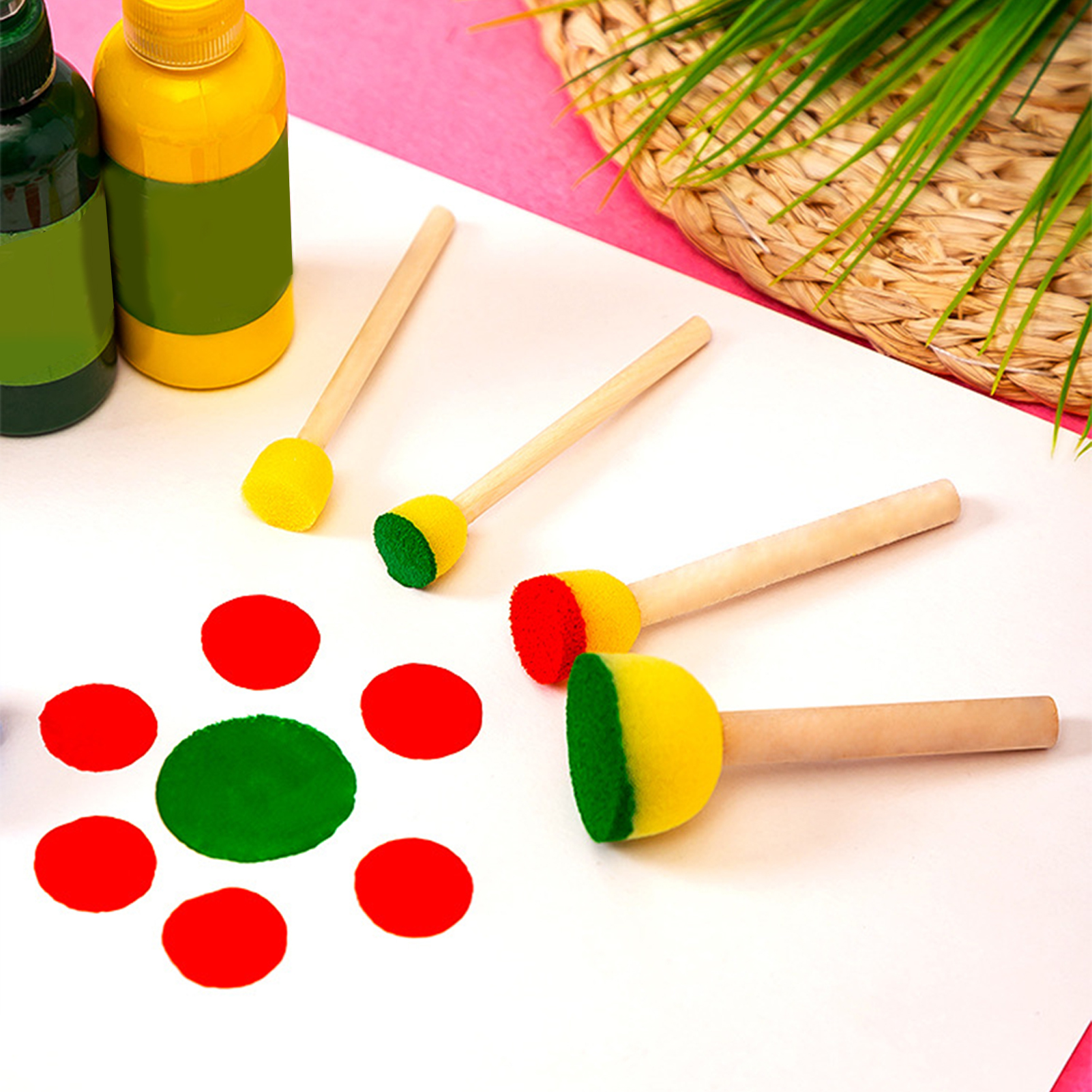 Kid Toys And Craft - 5pcs Round Stencil Sponge Wooden Handle