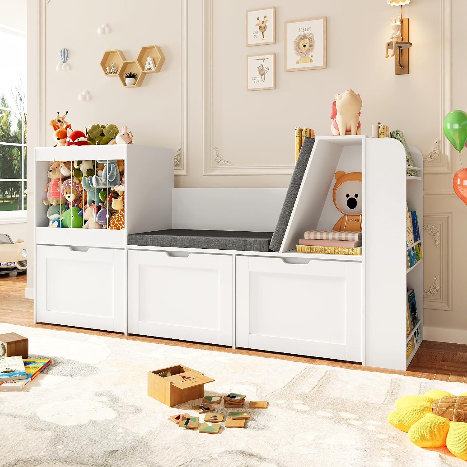 Kids Toys Drawers - Kids Wooden Toy Storage Organizer Bench