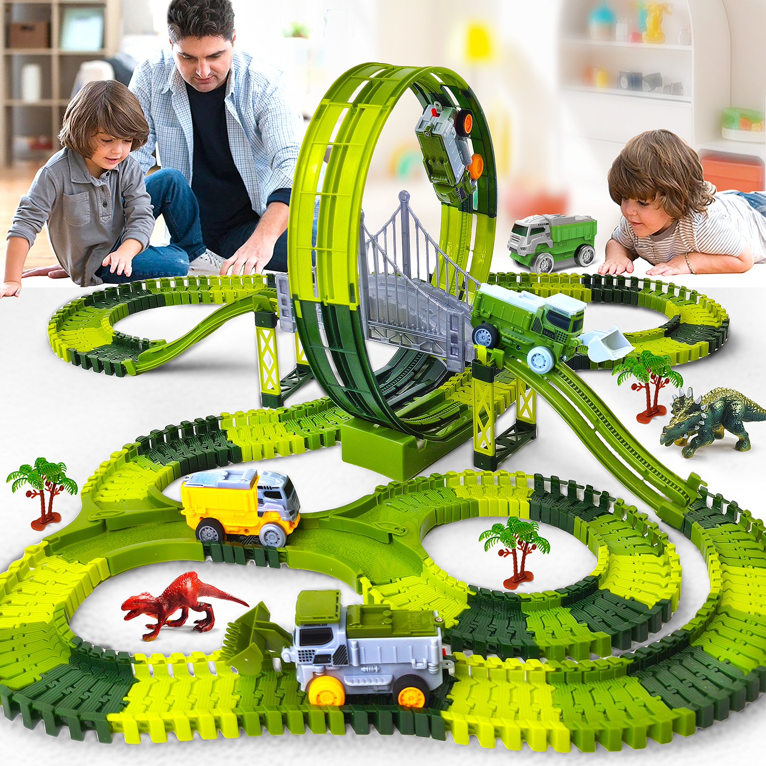 Kids Toys Electric Car - Dinosaur toy race track featuring flexible