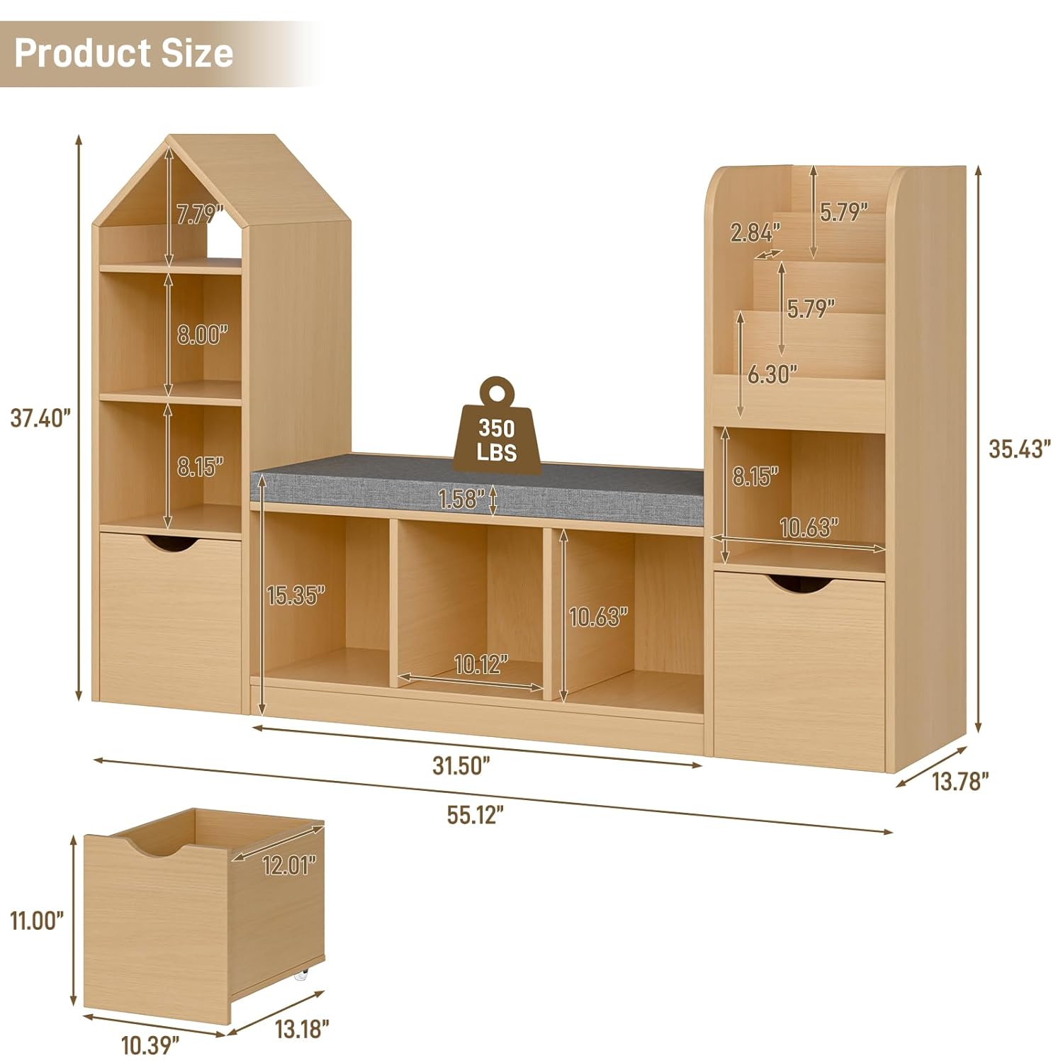 55.12’’Kids Bookshelf with Rea - Kids Toys Drawers recensione e prezzo